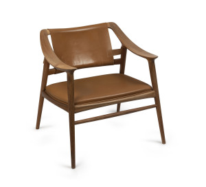 A vintage Danish style armchair, teak and tan leather, mid 20th century, 69cm high, 66cm wide