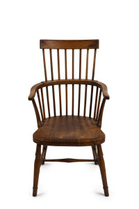 An antique English comb back Windsor chair, elm and turned beech, early to mid 19th century, 94cm high, 51cm across the arms