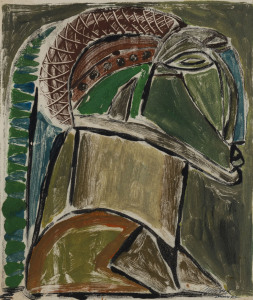 Joseph GREENBERG (1923 - 2007), A Trio of African Masks, gouache on card, all signed, dated 1963 and endorsed "London" lower right, each approx. 38 x 33cm. (3 in matching frames).