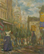 Joseph GREENBERG (1923 - 2007) Approaching Sacre Coeur, Paris, oil on canvas signed lower right, 91 x 76cm.