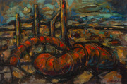 Joseph GREENBERG (1923 - 2007) An industrial landscape, oil on composition board, signed lower right, 61 x91cm.