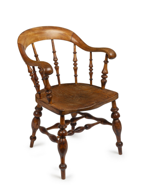 An English antique captain's chair, elm and beech, 19th century, ​86cm high, 57cm across the arms