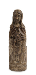 A Continental statue of Mary and Jesus, carved wood with remains of polychrome finish, 17th/18th century, 48.5cm high