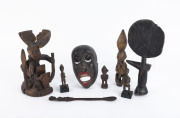 Tribal mask, statues, spoon etc, carved wood, African origin, ​the mask 21cm high