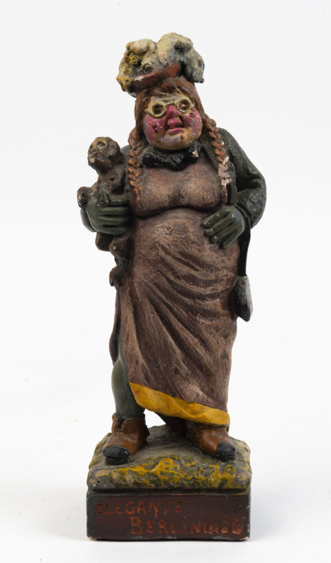 "ELEGANTE BERLINOISE" painted chalk ware statue, late 19th century, ​30cm high