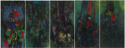 Joseph GREENBERG (1923 - 2007), The Old V.F.L. set of five panels, oil on board, labels verso, ​148 x 78cm each