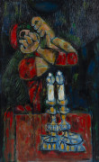 Joseph GREENBERG (1923 - 2007), Woman with candlesticks, acrylic on board, signed lower right, 123 x 76cm.