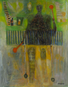 Joseph GREENBERG (1923 - 2007), untitled standing figure, acrylic on canvas, signed lower right 151 x 122cm.