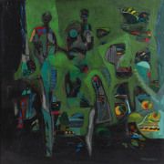 Joseph GREENBERG (1923 - 2007), untitled abstract, figures in green, acrylic on canvas, signed lower right 122 x 121cm.