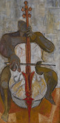 Joseph GREENBERG (1923 - 2007), the cellist, acrylic on canvas, 121x 61cm.
