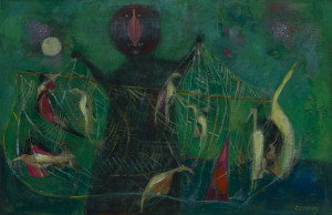 Joseph GREENBERG (1923 - 2007), the fisherman, acrylic on board, ​signed lower right, 60 x 90cm.