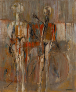 Joseph GREENBERG (1923 - 2007), two standing figures, acrylic on board, signed lower right 92 x 67cm