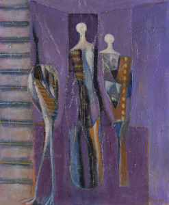Joseph GREENBERG (1923 - 2007), the purple room, acrylic on board, signed lower right, 92 x 61cm