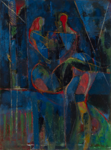 Joseph GREENBERG (1923 - 2007), abstract figures in blue, acrylic on board, ​61 x 46cm