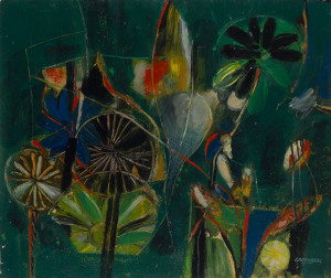 Joseph GREENBERG (1923 - 2007), untitled abstract landscape in green, acrylic on board, signed lower right, 76 x 91cm