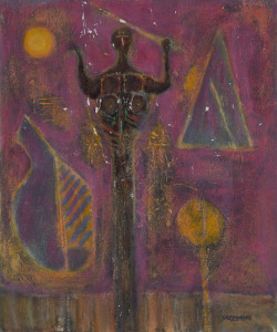 Joseph GREENBERG (1923 - 2007), standing figure, acrylic on canvas board, ​signed lower right, 74 x 61cm