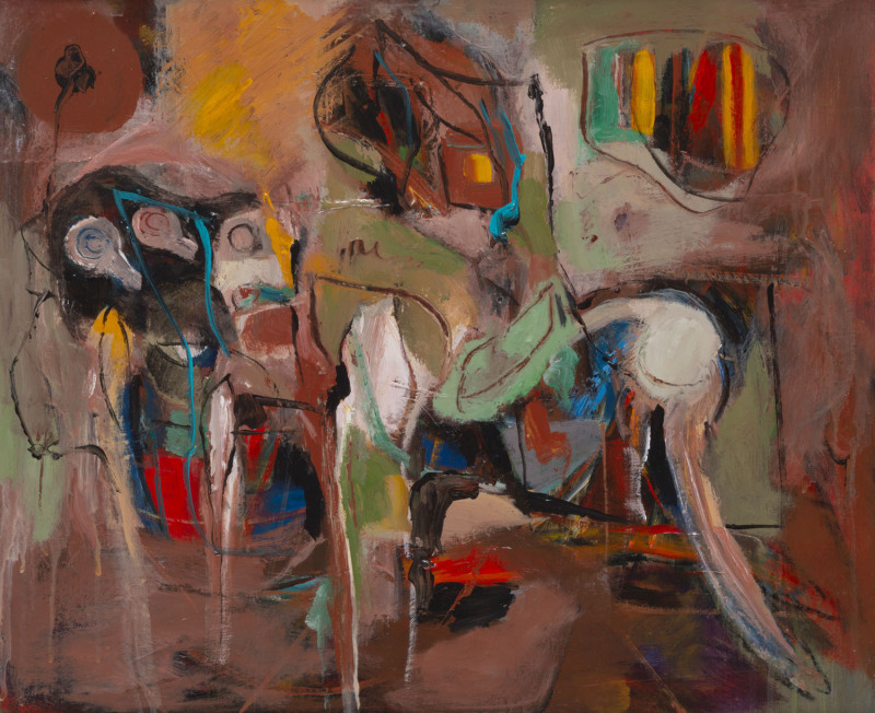 Joseph GREENBERG (1923 - 2007), abstract interior scene, acrylic on board, 50 x 60cm