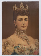 A pair of antique Persian watercolours titled "Shah Abbas (King)" and "Persian Female Dancing", together with a pair of lithographic Royal portraits, antique lithograph of Captain Cook's landing and Baden-Powell's "Defence of Mafeking" (5 items in 4 mount - 2