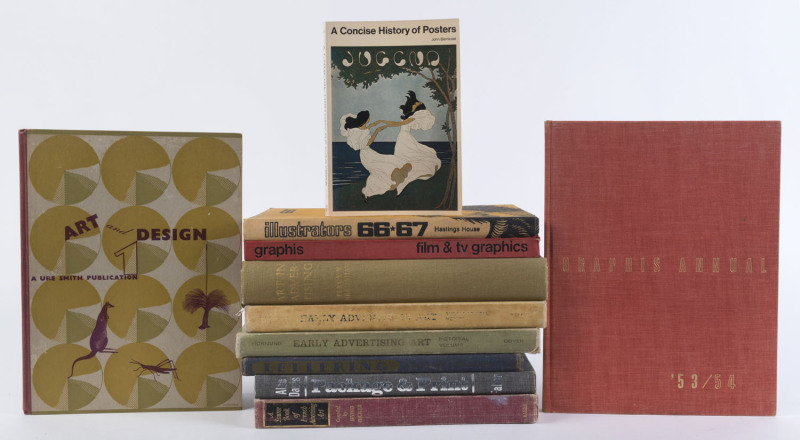 ADVERTISING ART, GRAPHIC DESIGN, POSTERS: A small library, (11 volumes).