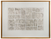 Joseph GREENBERG (1923 - 2007), (for The Social Page?), a series of pen and ink caricatures affixed to a backing board in a rectangular shape, overall 47 x 74cm. - 2