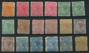 TASMANIA : TASMANIA: 1870-1912 Sidefaces & Tablets selection with mint Sidefaces to 9d (4) including Wmk 'TAS'-in bars 3d deep red-brown and 4d buff & Wmk 'TAS' 4d buff, Crown/A 8d P11, Surcharges ½d on 1d (3, one used), Narrow Setting 2½d on 9d deep blue marginal block of 4, Wide Setting 2½d on 9d (9, incl. block of 4 & strip of 3) plus 2 used, also optd 'REPRINT' 5/- purple plus imperf ½d on 1d interpanneau block of 10, the six right hand units with "Misplaced Halfpenny surcharge"