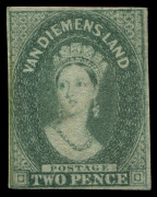 TASMANIA : TASMANIA: 1857-57 (SG.34) Numeral Wmk 2d slate-green, complete margins, fine unused, two small dealer marks on reverse, Cat. £425.