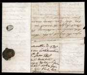 TASMANIA - Postal History : 1840 (June 16) entire to Roslin, Scotland, sent "p Hamilton" departing from Launceston with largely complete strike of the large oval '[Crown]/GENERAL POST OFFICE/HOBART TOWN/VDL/16JU16/1840' datestamp struck in black , initial - 2