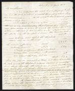 TASMANIA - Postal History : 1840 (June 16) entire to Roslin, Scotland, sent "p Hamilton" departing from Launceston with largely complete strike of the large oval '[Crown]/GENERAL POST OFFICE/HOBART TOWN/VDL/16JU16/1840' datestamp struck in black , initial - 4