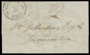 TASMANIA - Postal History : TASMANIA - Postal History: 1851 (Jan.3) Bank of Australasia (Launceston) folded printed notice sent locally and rated "2", with bold and largely complete strike of '1.O.CLOCK/3JA3/1851' datestamp in black. [The 1 o'clock datest