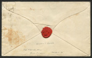 TASMANIA - Postal History : TASMANIA - Postal History: 1858 (Oct.18) cover to London endorsed "Via Melbourne & Aden" with Numeral Wmk imperf 1d brick-red pair (margins largely complete) & 4d blue cancelled by BN '62' obliterator of Hobart and partially ti - 2
