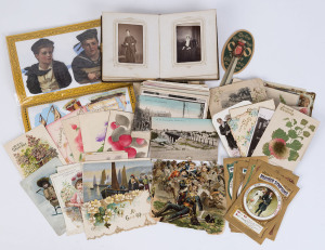 Antique photo album, assorted post cards and ephemera