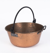 An antique preserving pan, copper and iron with additional side handle, 19th century, ​32cm high, 39cm wide