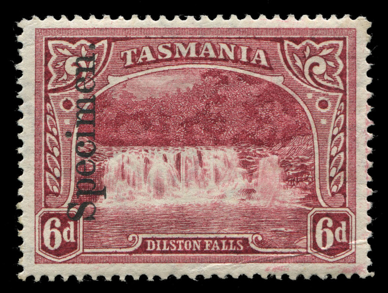 TASMANIA : TASMANIA: 1899-1900 (SG.229s-236s) Wmk 'TAS' ½d to 6d Pictorials overprinted 'Specimen', most values MVLH (4d a little heavier) with large-part o.g., Cat £550.