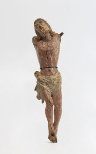 A Continental Corpus Christi (part) statue, carved wood with remains of polychrome finish, 18th/19th century, 24cm high