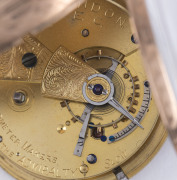 An antique 9ct rose gold gents pocket watch with fusee movement engraved "Alexander, London, Chronometer Makers To The Admiralty", ​19th century, 7.5cm high overall - 7