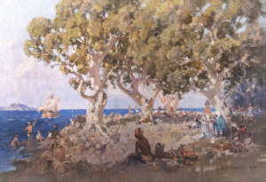 BENJAMIN EDWIN MINNS (1864-1937), The Fortunate Isles, 1930, oil on canvas, Deutscher Menzies label verso, lot 147, 13 June 2007, 46 x 66cm
