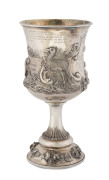 WILLIAM EDWARDS "Victorian Rifle Club Challenge Cup, Match No.1, First Prize" sterling silver trophy cup, circa 1863 superbly adorned with fine and deep repousse decoration by master decorator William Edwards depicting a hunting scene with three kangaroos - 2