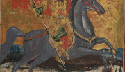 A Syrian icon of Saint Menas on horseback, hand-painted on wooden panel, 18th/19th century,29 x 21.5cm - 6