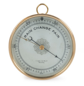 T. GAUNT & Co. marine barometer in circular brass case, late 19th century, ​14cm high