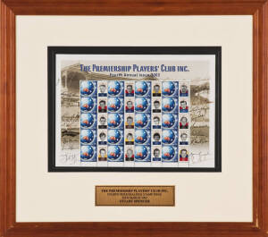 PREMIERSHIP PLAYERS' CLUB: 2003 display "Fourth Personalised Stamp Issue" comprising sheet of 20 personalised stamps,  with 20 signatures in margin including Jim Wills, Ray Wartman, Max Oppy, Jack Jones, Neil Mann, Brian Gray, Fred Wooller, Daryl Baldock,