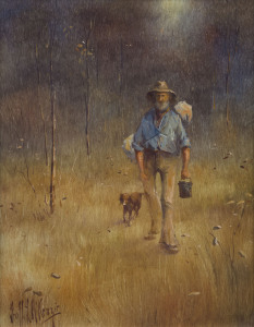 GEOFF L. McKENZIE (1936 - ) On the Wallaby, oil on board, signed lower left, 21 x 16.5cm.
