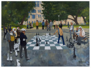 VIC IRVING (active 1990s) Chess in Hyde Park, Sydney, acrylics on canvas, signed lower right, 100 x 76cm.