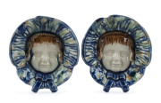 Two Australian pottery face plaque dishes titled on the reverse "WIN" and "DEAN" and dated 27/6/20. ​10.5 x 9.5cm