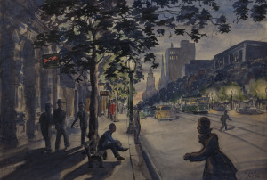 GEORGE ARNOLD (working 1940s - 60s), Collins Street, Evening, watercolour on board, ​signed and dated "George Arnold '60" lower right, 33 x 48cm.