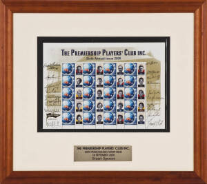 PREMIERSHIP PLAYERS' CLUB: 2005 display "Sixth Personalised Stamp Issue" comprising sheet of 20 personalised stamps,  with 20 signatures in margin including Donald Cordner, Allan Hird, Bill Deans, Mick Twomey, Harvey Stevens, Ian Law, Bill Goggin, Ross Sm