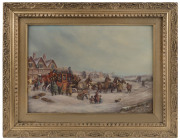 R.M. CROMPTON (British, 19th Century) (Unloading the coach) oil on board, signed lower left, - 2