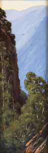 LEONARD HUGH LONG (1913 - 2011), Morning, Shoalhaven Gorge, oil on canvas board, signed and dated lower left "Leonard Long, 1992", 61 x 20cm.