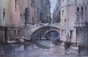 ANTHONY A. PROUT (1946 - ), Venice, watercolour on card, signed lower right; titled lower left,