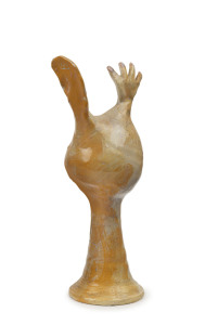 DEBORAH HALPERN pottery rooster statue, signed "D.D. Halpern", 24.5cm high