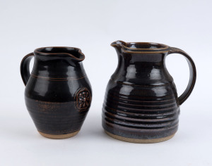 LES BLAKEBOROUGH: Two pottery jugs, both stamped "L.B." one with Sturt Pottery mark, 17cm and 16cm high